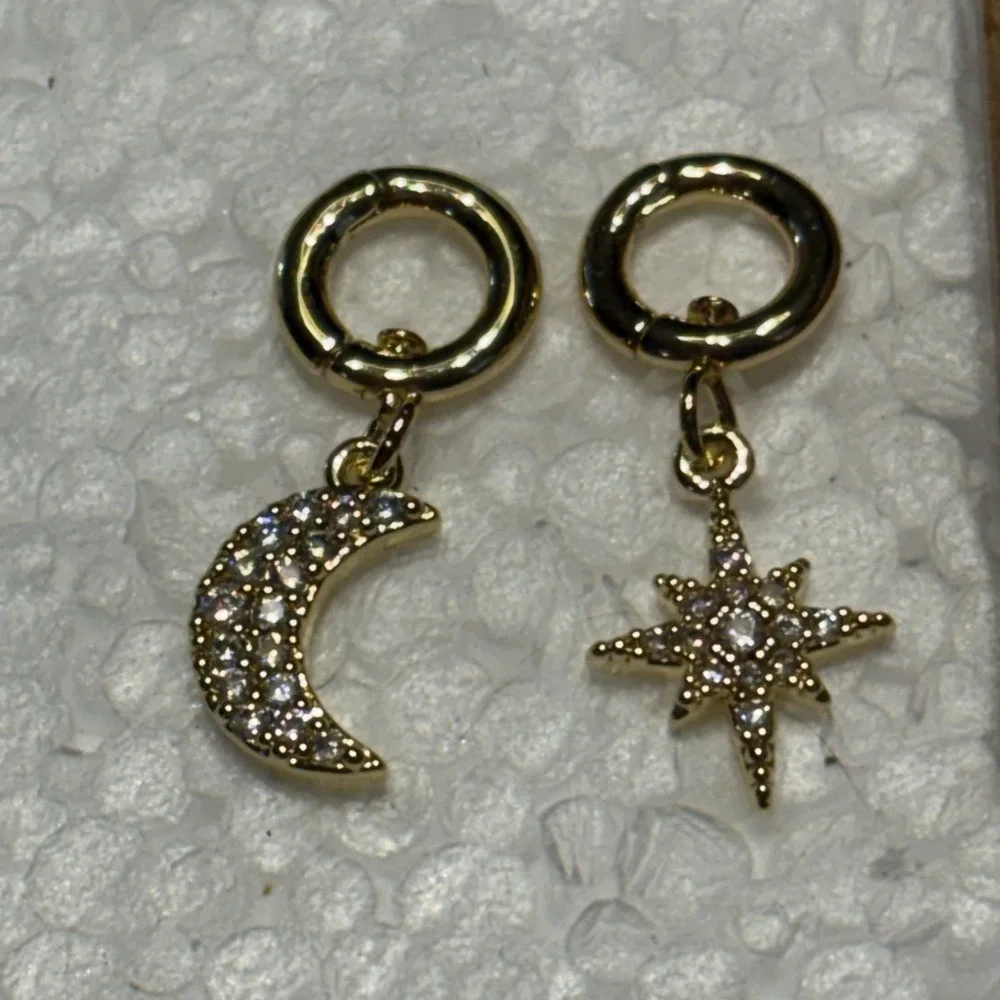 Celestial‎ Moon Star Clip On Charms Gold Tone Rhinestone Fairy Boho Necklace